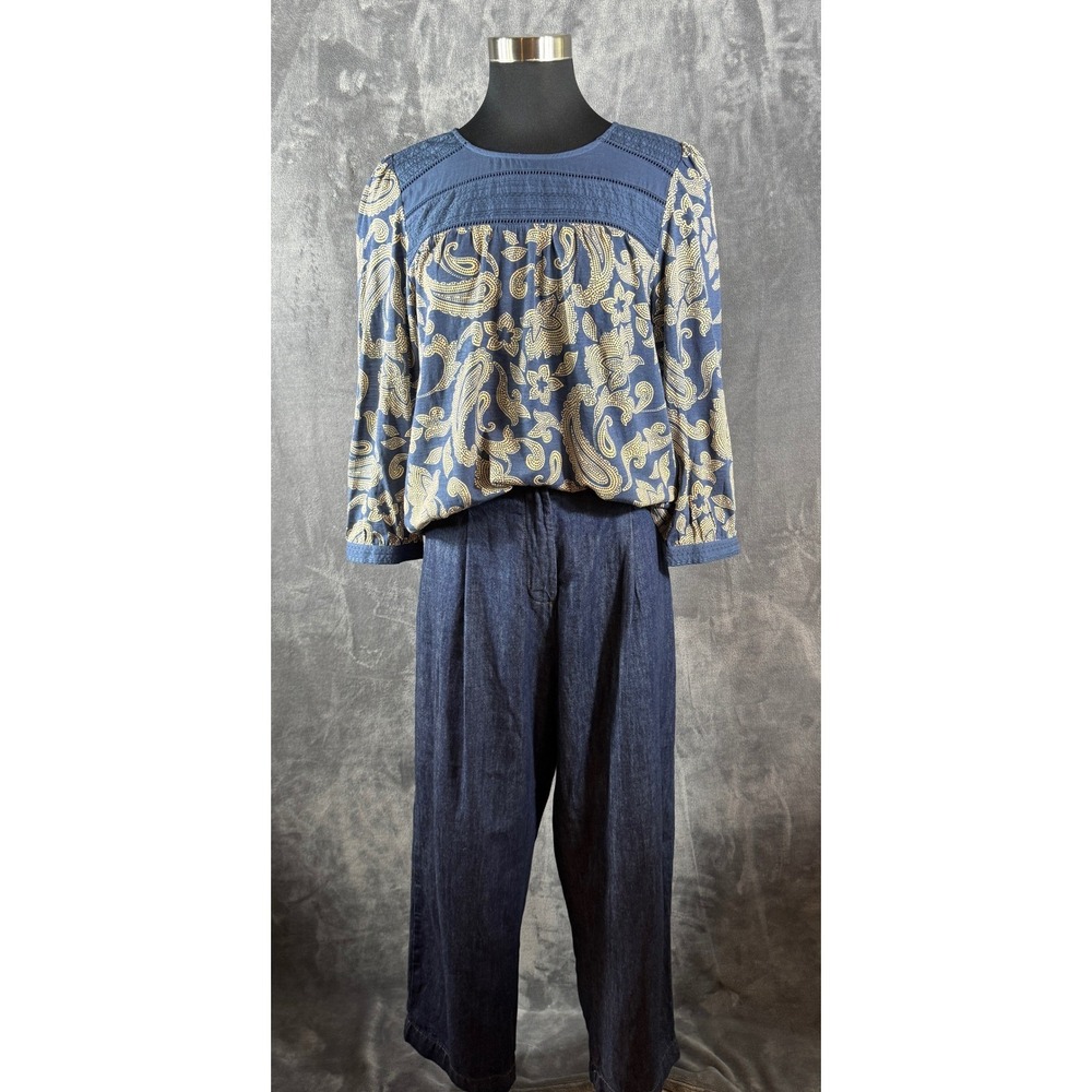 Daniel Rainn Blue Paisley Lattice Trim Knit Top  Womens M and 1X $69 NWT
